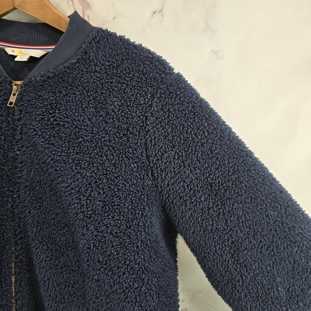 Boden Jacket Womens Large Blue Bomber Teddy Sherpa Fuzzy Navy Snuggly - Picture 13 of 15